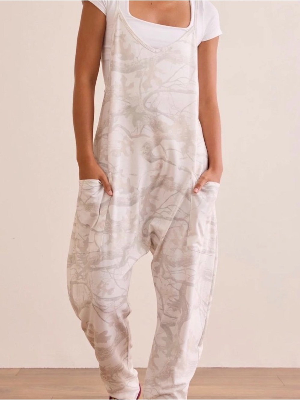 Relaxed white camo AS REVIVAL Printed Women’s Jumpsuit SZ small